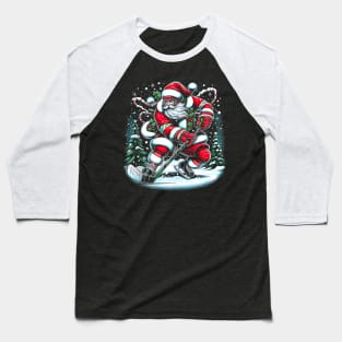 Santa Claus Playing Ice Hockey - Funny Christmas Holidays Baseball T-Shirt